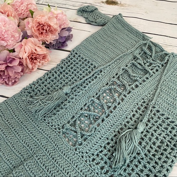 Boho Crochet Lace Up Beach Dress Bikini Coverup - Picture 12 of 16